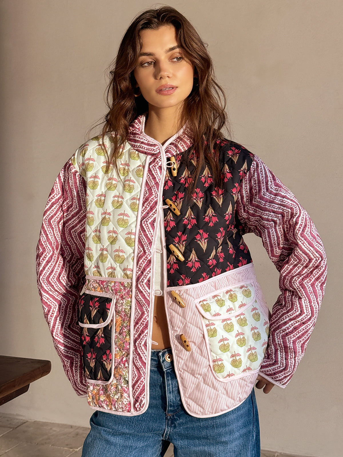 Boheme Floral Printed Women's Winter Coat Romantic Long Sleeve