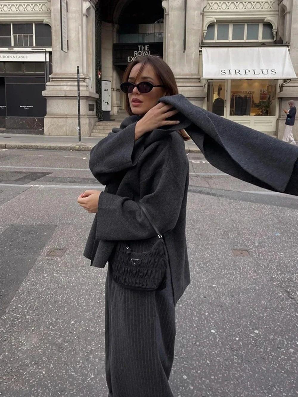 Asymmetric Wool Blend Poncho Lightweight Warm Draped Winter Layer