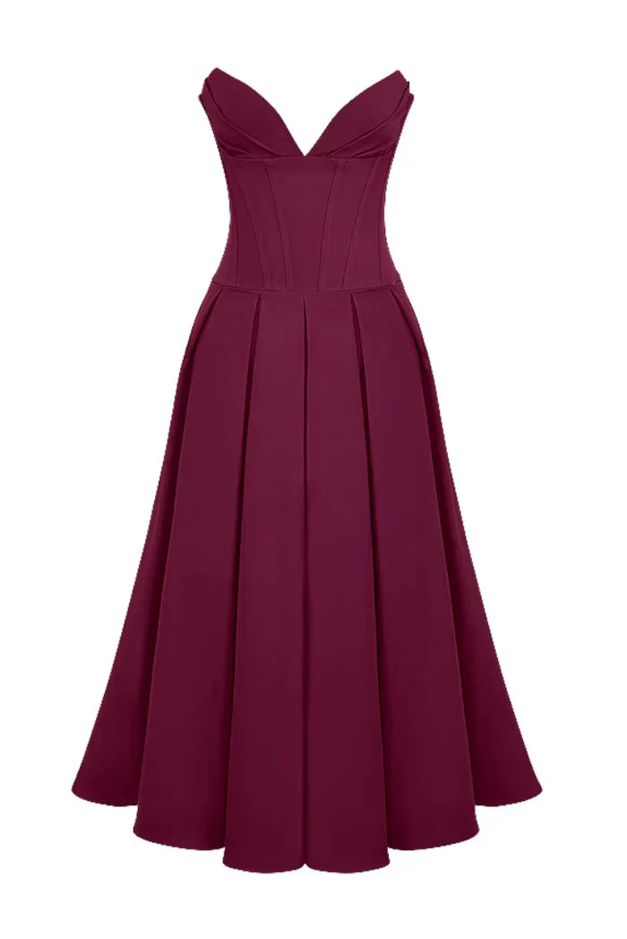 Lorelei Corset Midi Dress Figure-Hugging Off-Shoulder Pleated Evening Elegance
