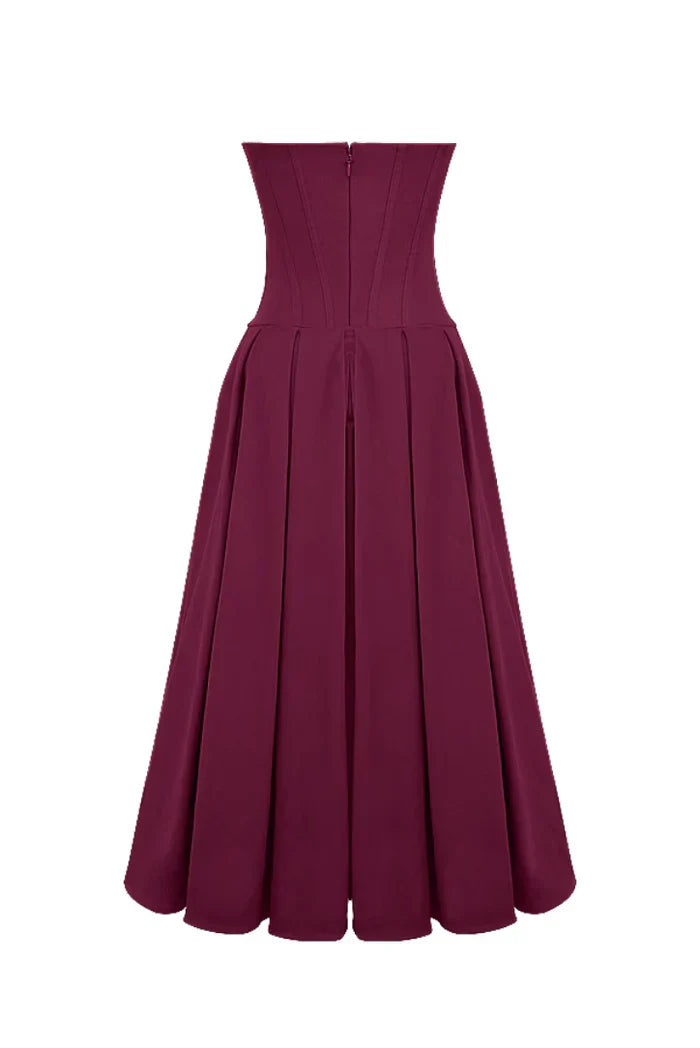 Lorelei Corset Midi Dress Figure-Hugging Off-Shoulder Pleated Evening Elegance
