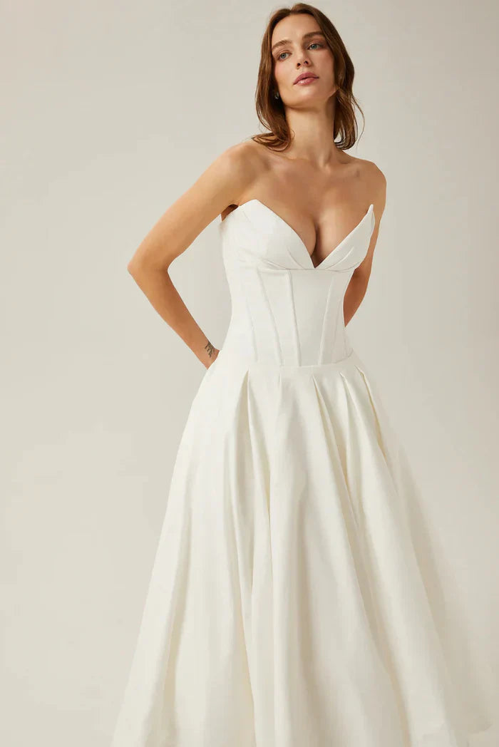 Lorelei Corset Midi Dress Figure-Hugging Off-Shoulder Pleated Evening Elegance