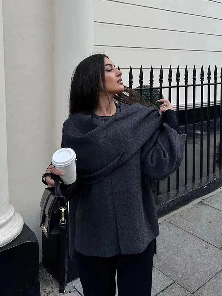Asymmetric Wool Blend Poncho Lightweight Warm Draped Winter Layer