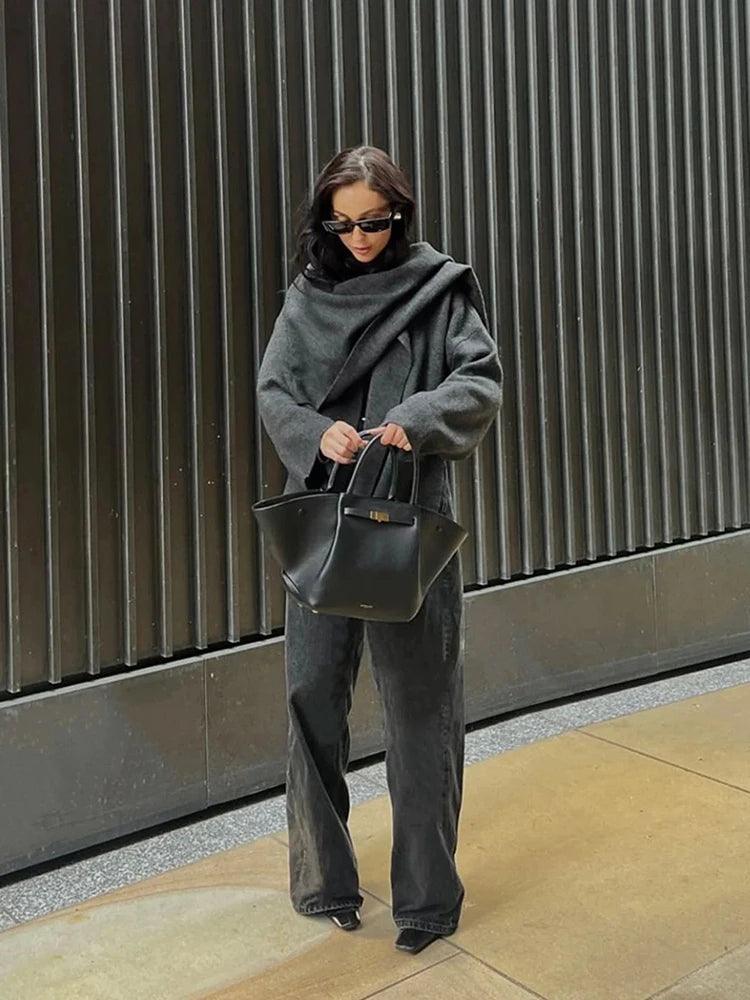 Asymmetric Wool Blend Poncho Lightweight Warm Draped Winter Layer
