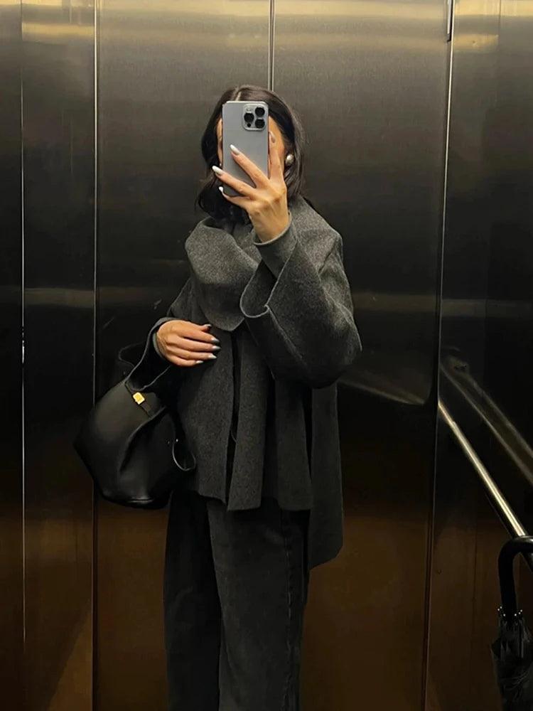 Asymmetric Wool Blend Poncho Lightweight Warm Draped Winter Layer