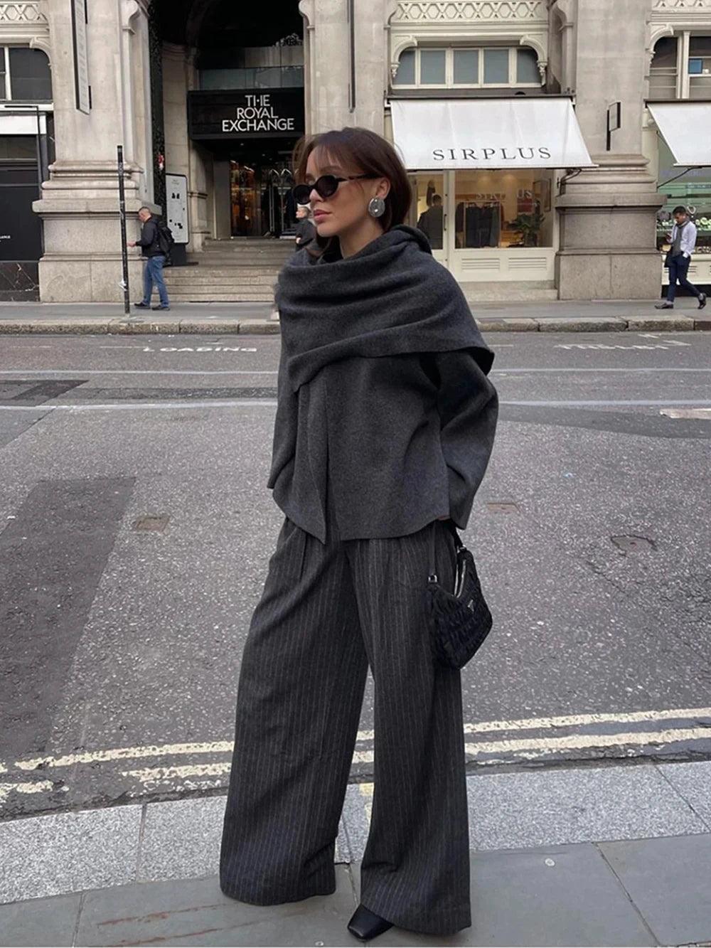 Asymmetric Wool Blend Poncho Lightweight Warm Draped Winter Layer