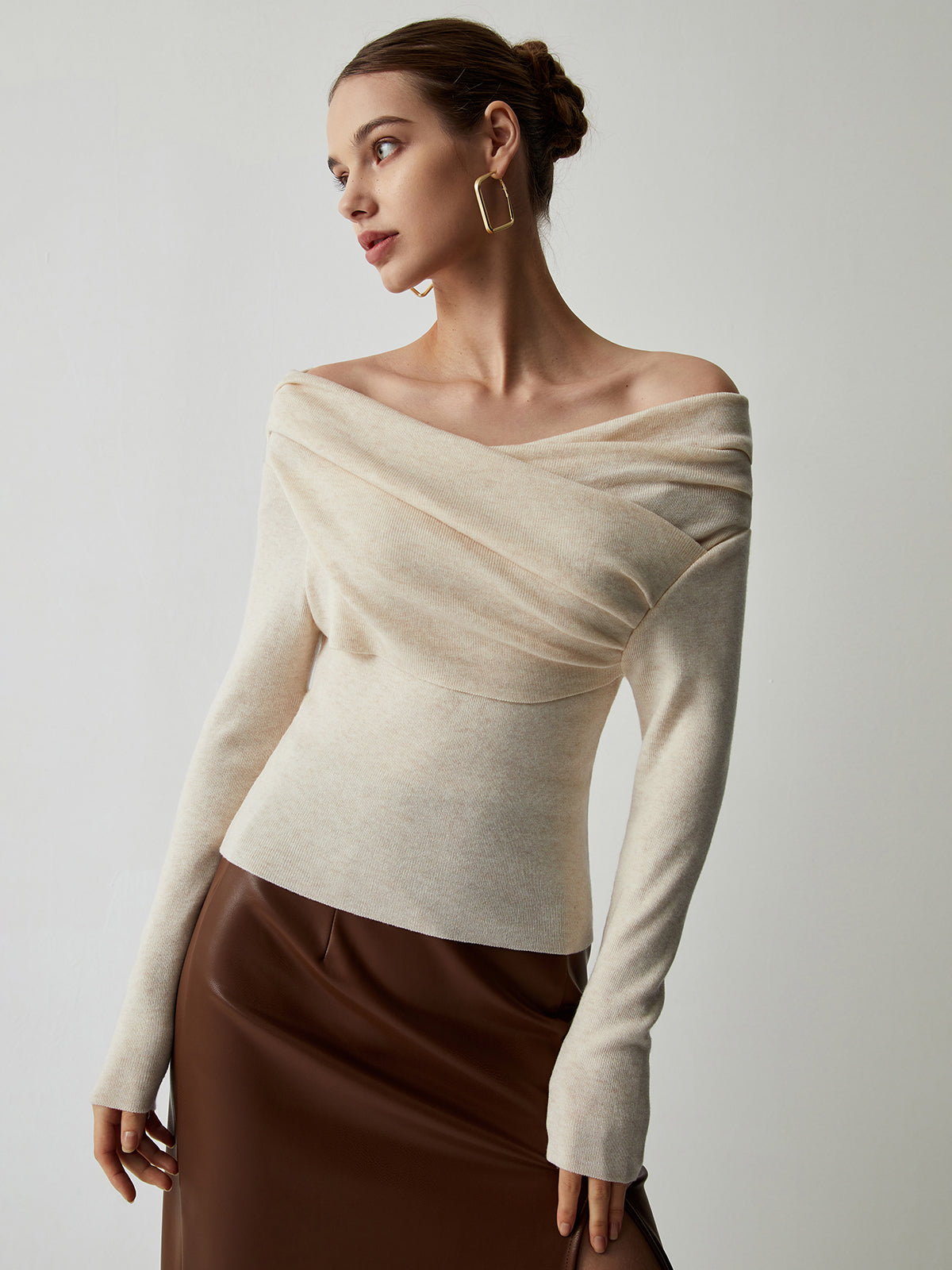 Women's Slim-Fit Long Sleeve Knit Top 50% Polyester 50% Acrylic