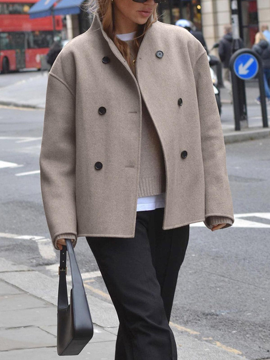 Women's Oversized Button-Down Jacket Cotton-Blend Long Sleeve Loose Fit
