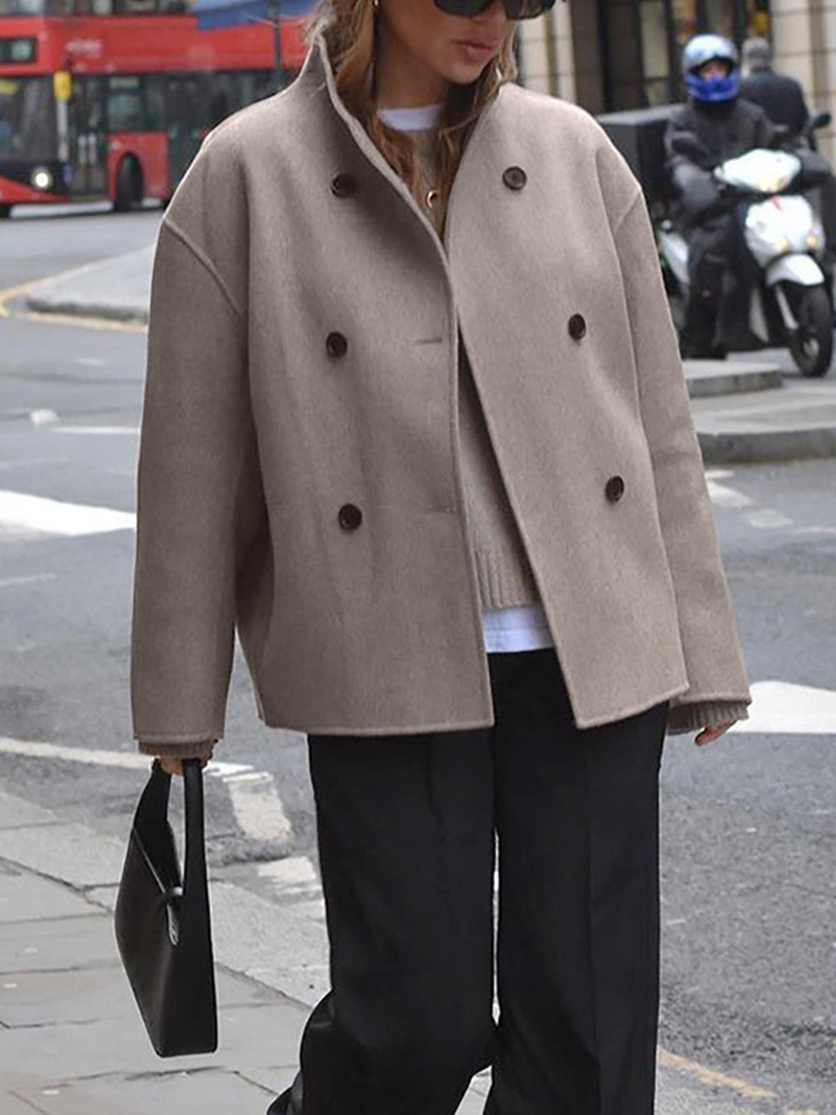 Women's Oversized Button-Down Jacket Cotton-Blend Long Sleeve Loose Fit