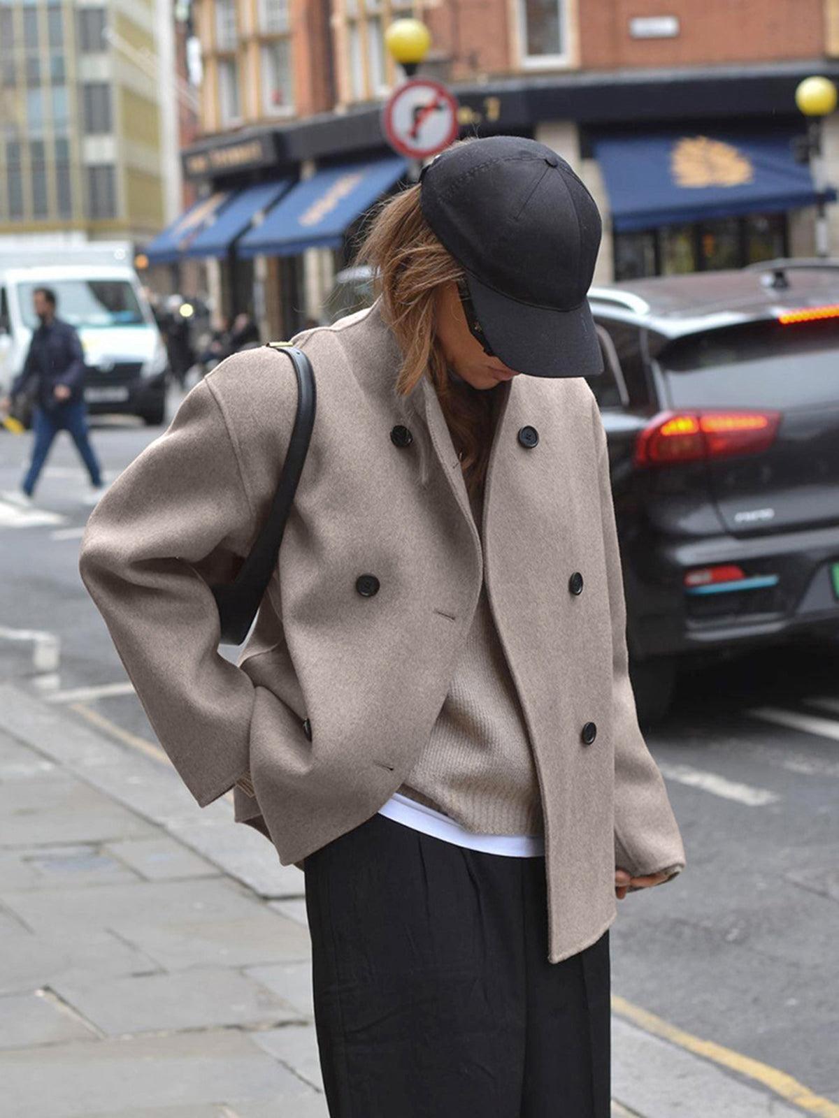 Women's Oversized Button-Down Jacket Cotton-Blend Long Sleeve Loose Fit
