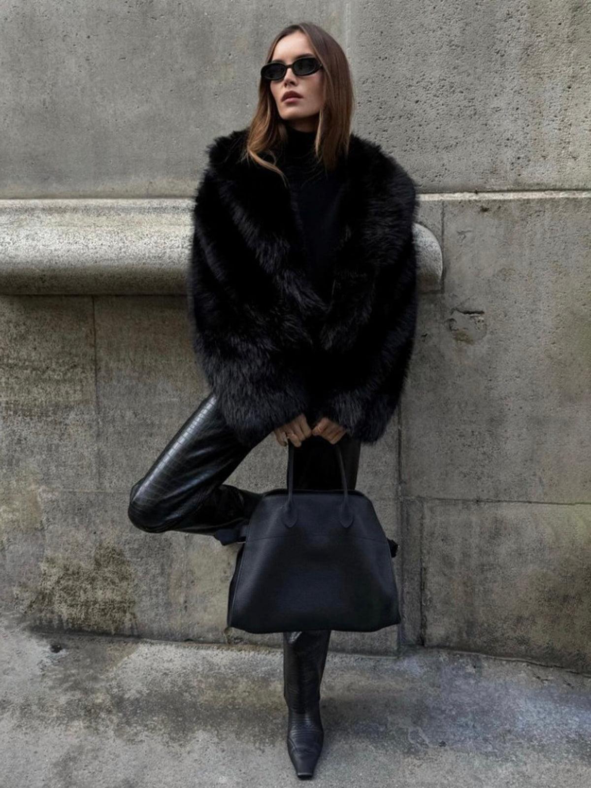 Black Luxury Short Faux Fur Jacket Timeless Sophisticated Evening Coat