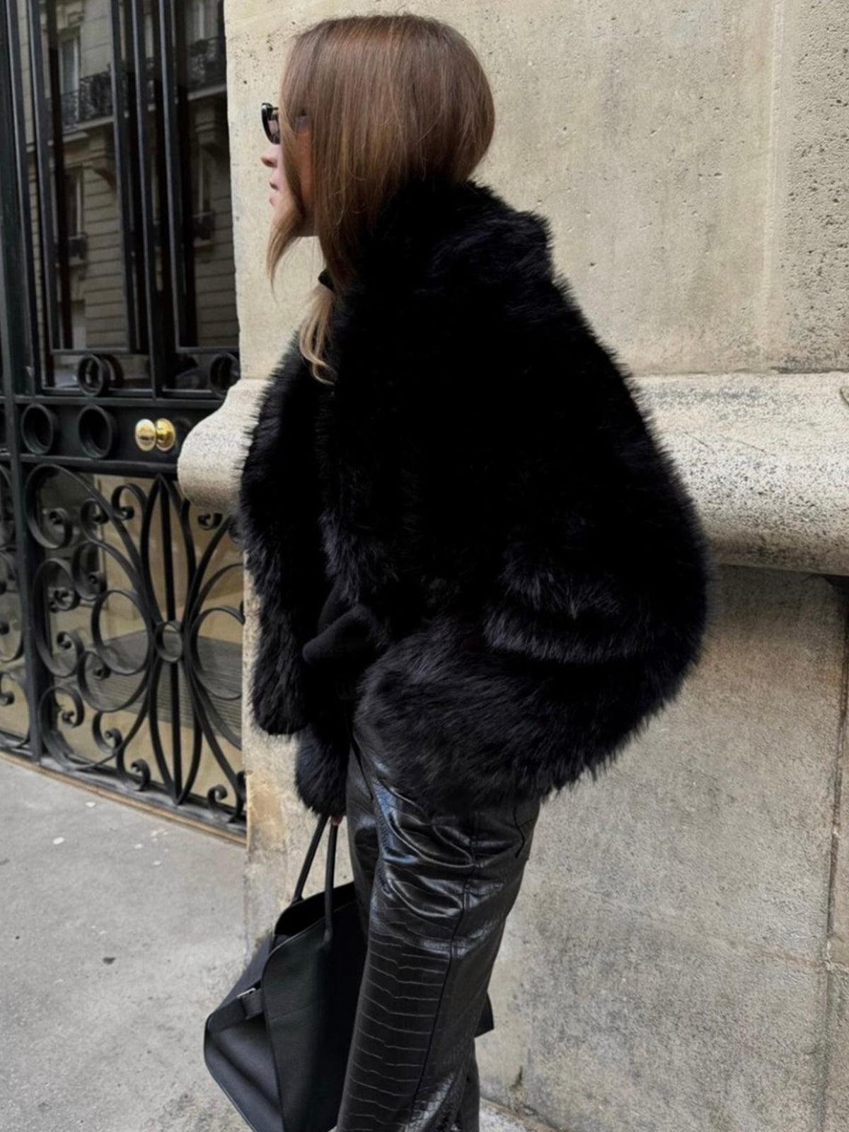 Black Luxury Short Faux Fur Jacket Timeless Sophisticated Evening Coat