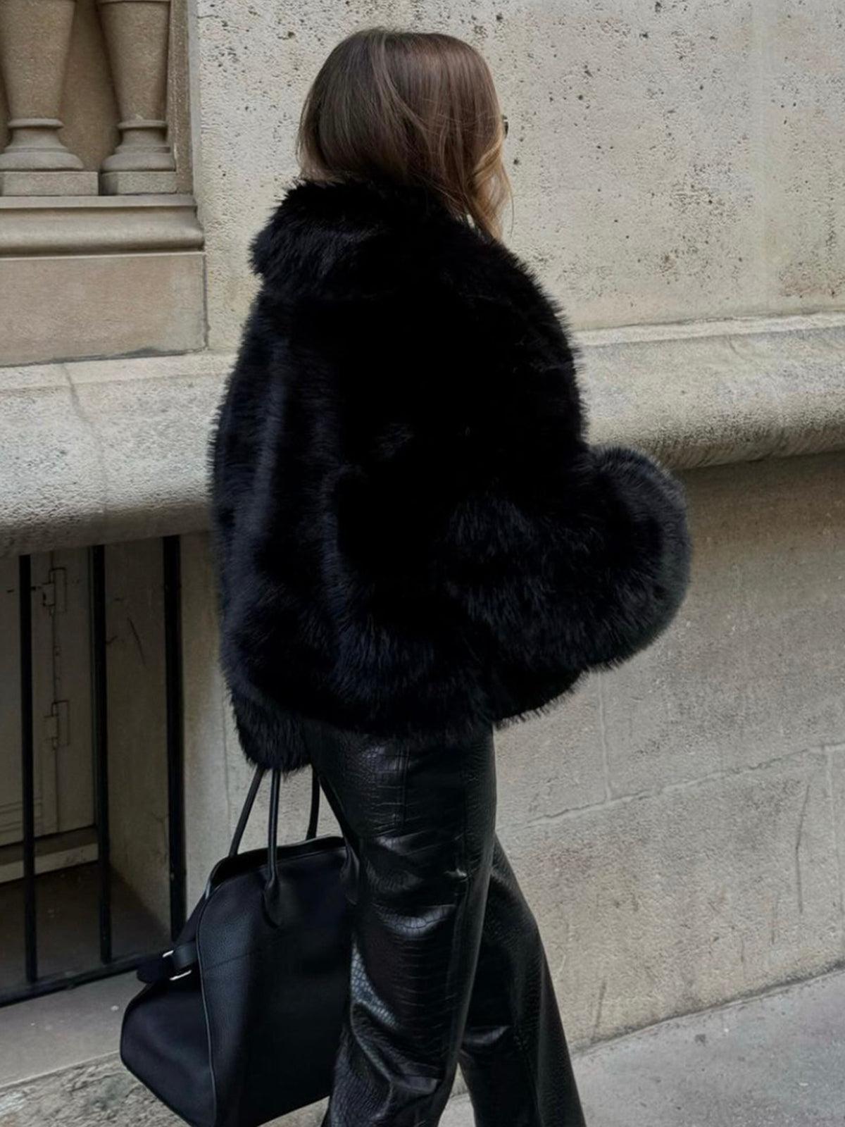 Black Luxury Short Faux Fur Jacket Timeless Sophisticated Evening Coat
