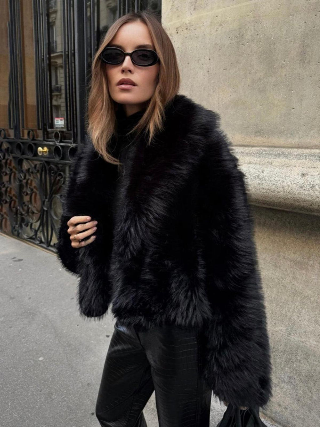 Black Luxury Short Faux Fur Jacket Timeless Sophisticated Evening Coat