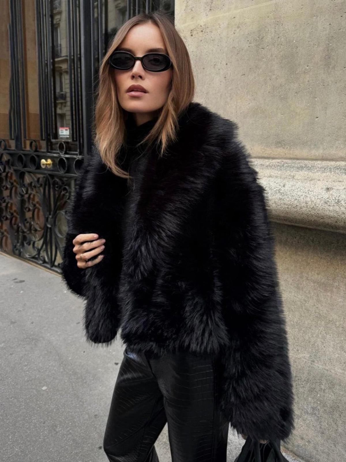 Black Luxury Short Faux Fur Jacket Timeless Sophisticated Evening Coat