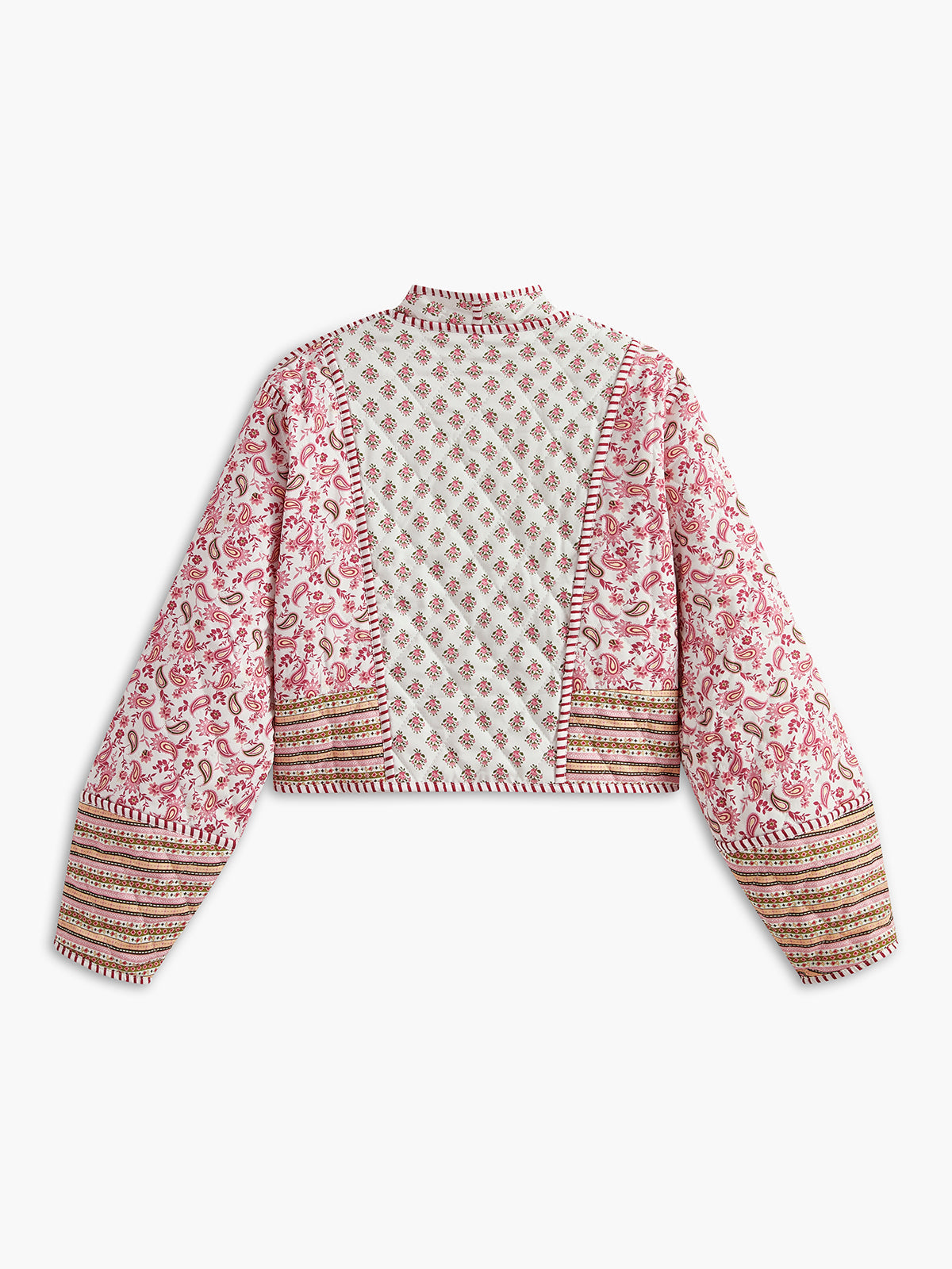Pink Floral Embroidered Reversible Double-Sided Warm Winter Coat