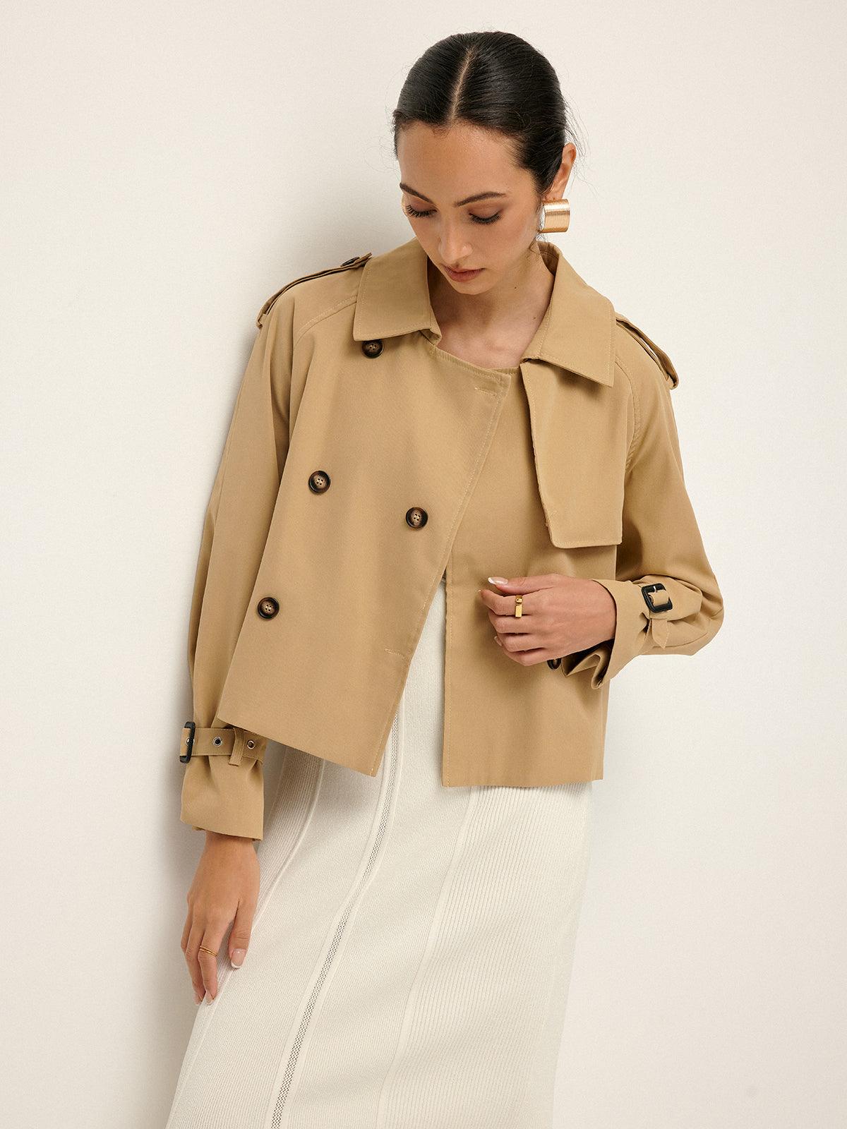 Urban Flair Short Trench Coat Cotton-Blend Lightweight Double-Breasted