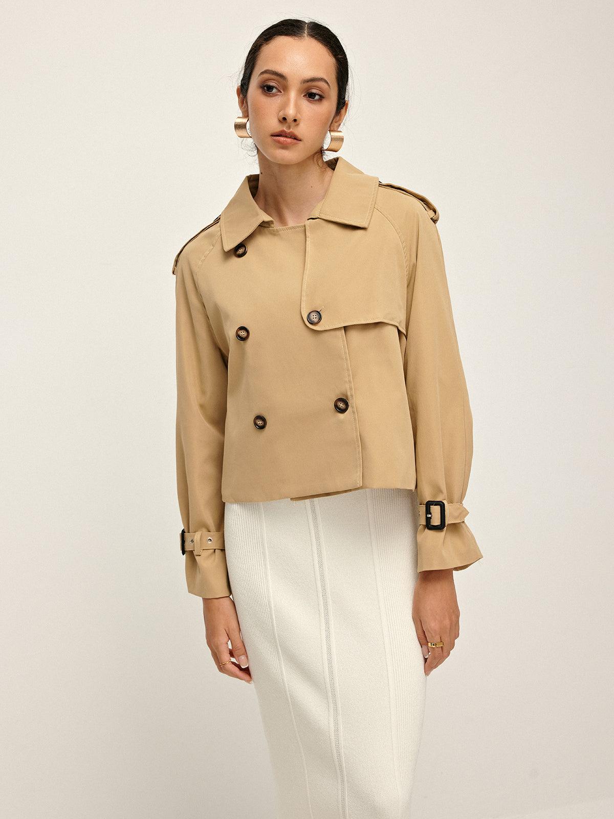 Urban Flair Short Trench Coat Cotton-Blend Lightweight Double-Breasted