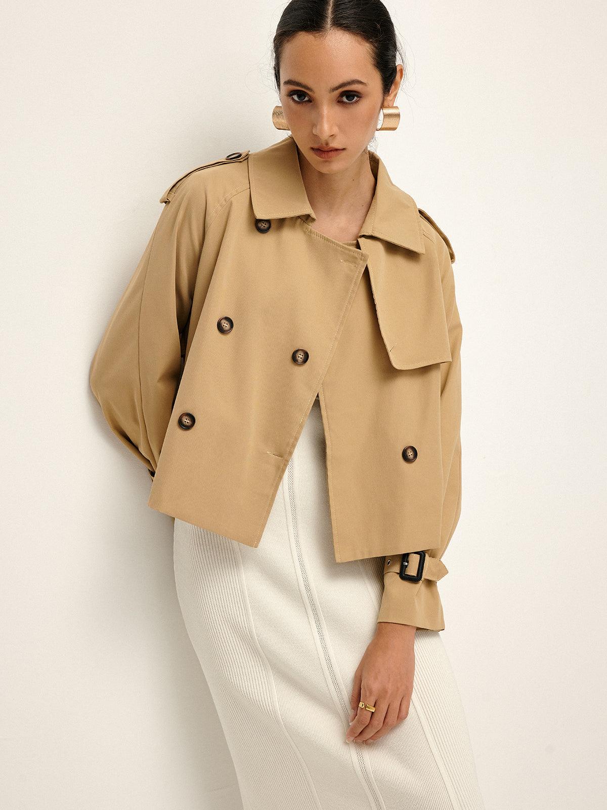 Urban Flair Short Trench Coat Cotton-Blend Lightweight Double-Breasted