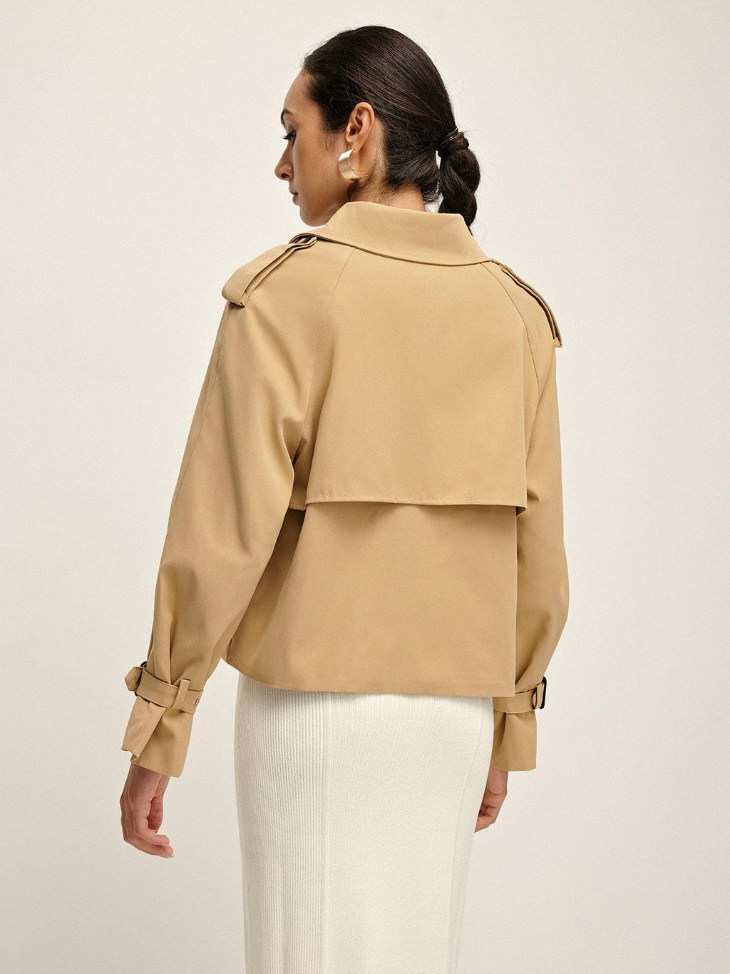 Urban Flair Short Trench Coat Cotton-Blend Lightweight Double-Breasted