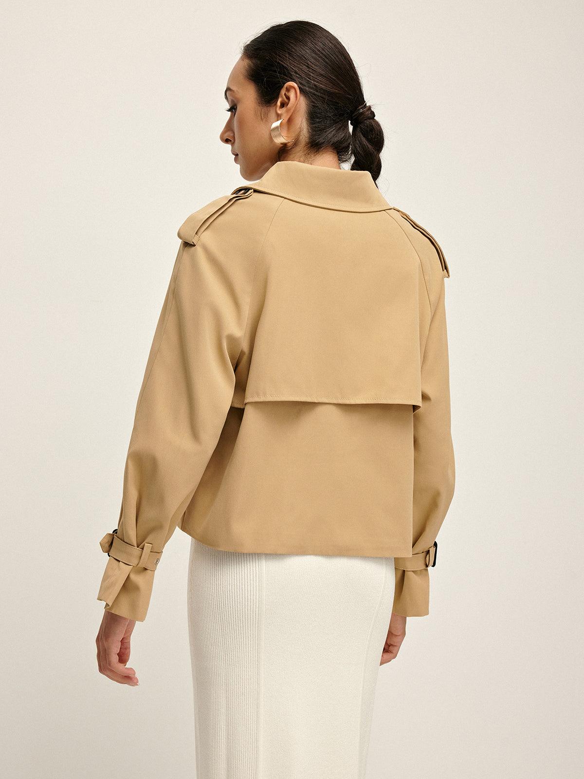 Urban Flair Short Trench Coat Cotton-Blend Lightweight Double-Breasted