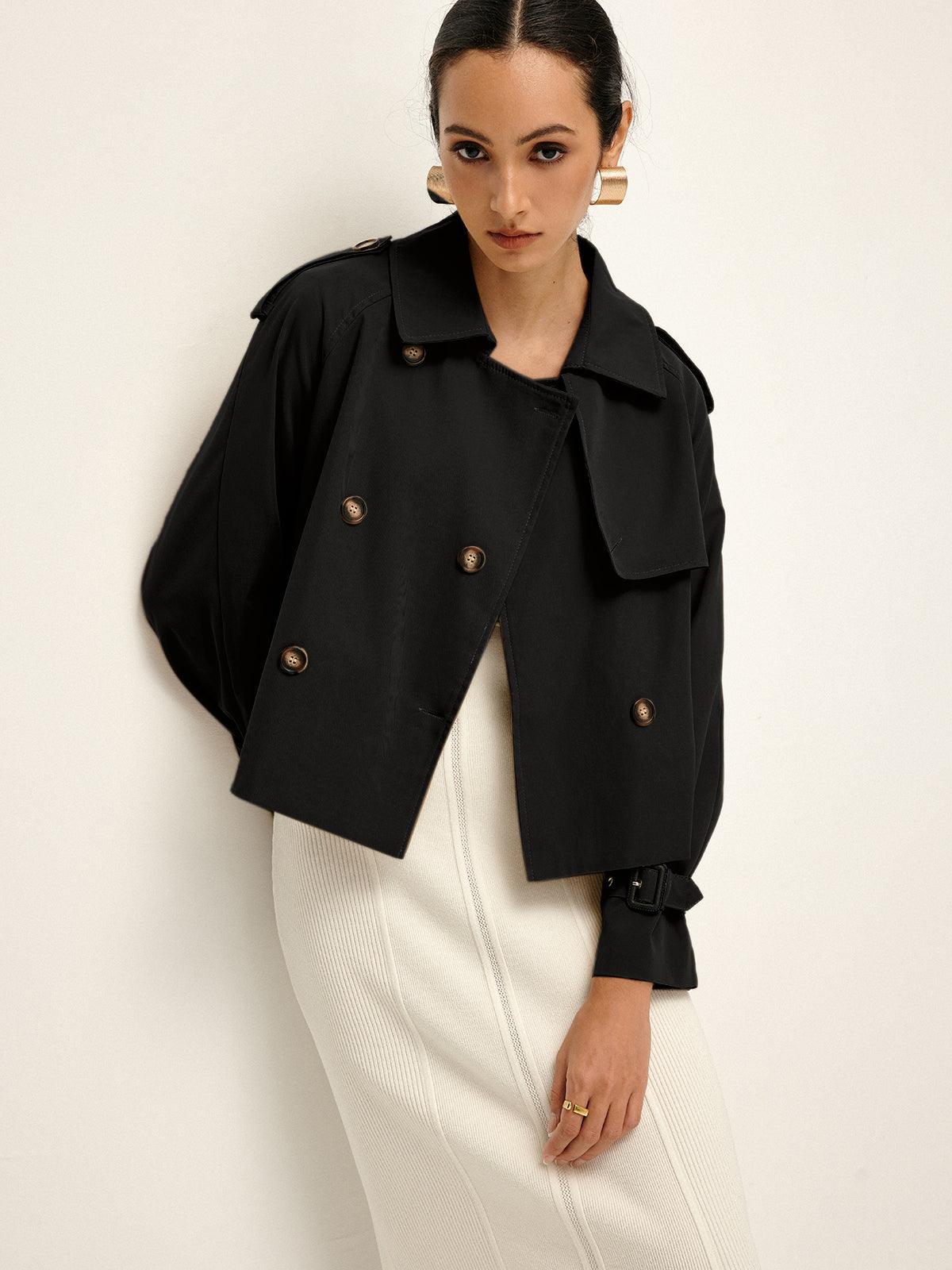 Urban Flair Short Trench Coat Cotton-Blend Lightweight Double-Breasted