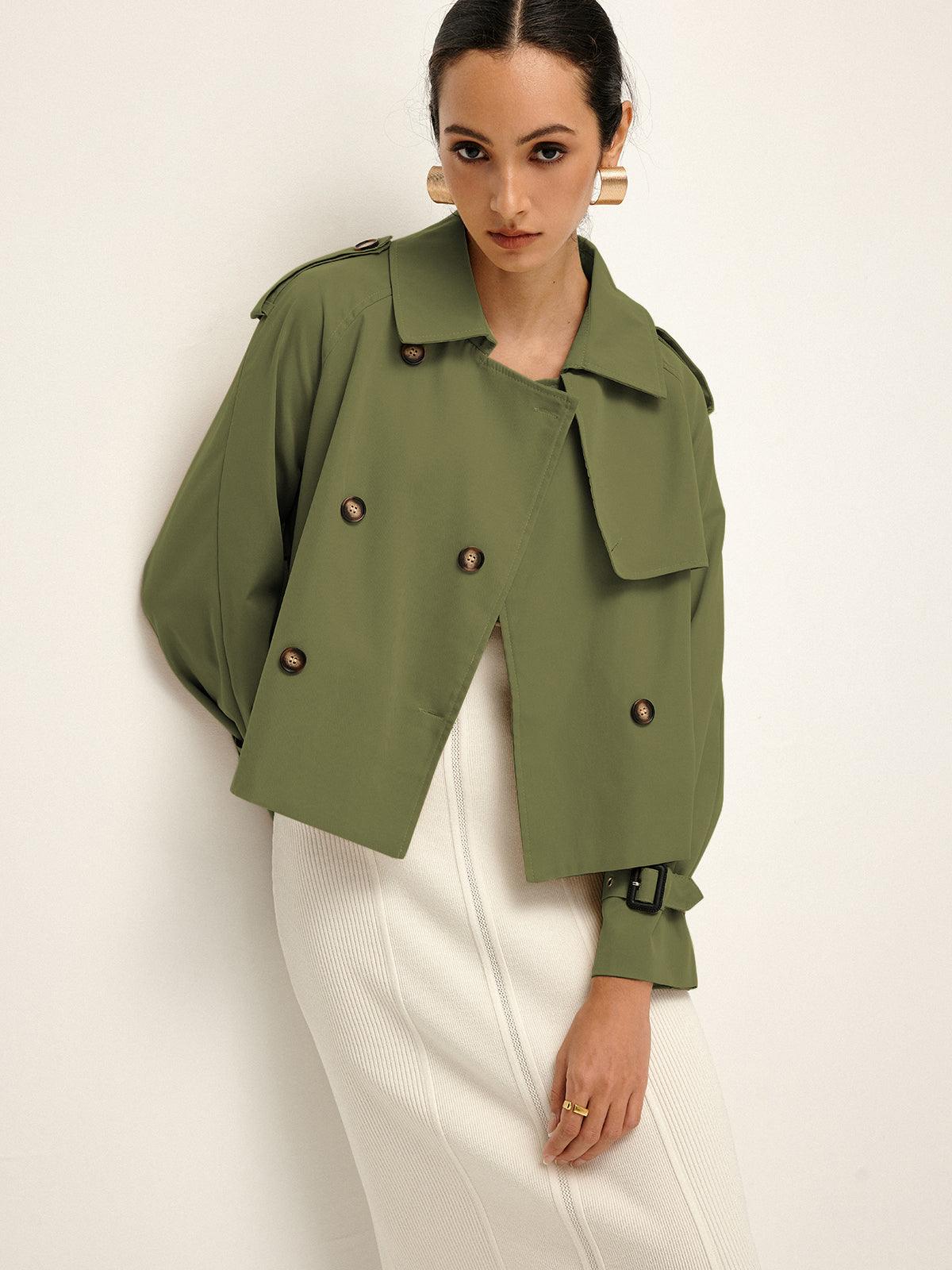 Urban Flair Short Trench Coat Cotton-Blend Lightweight Double-Breasted