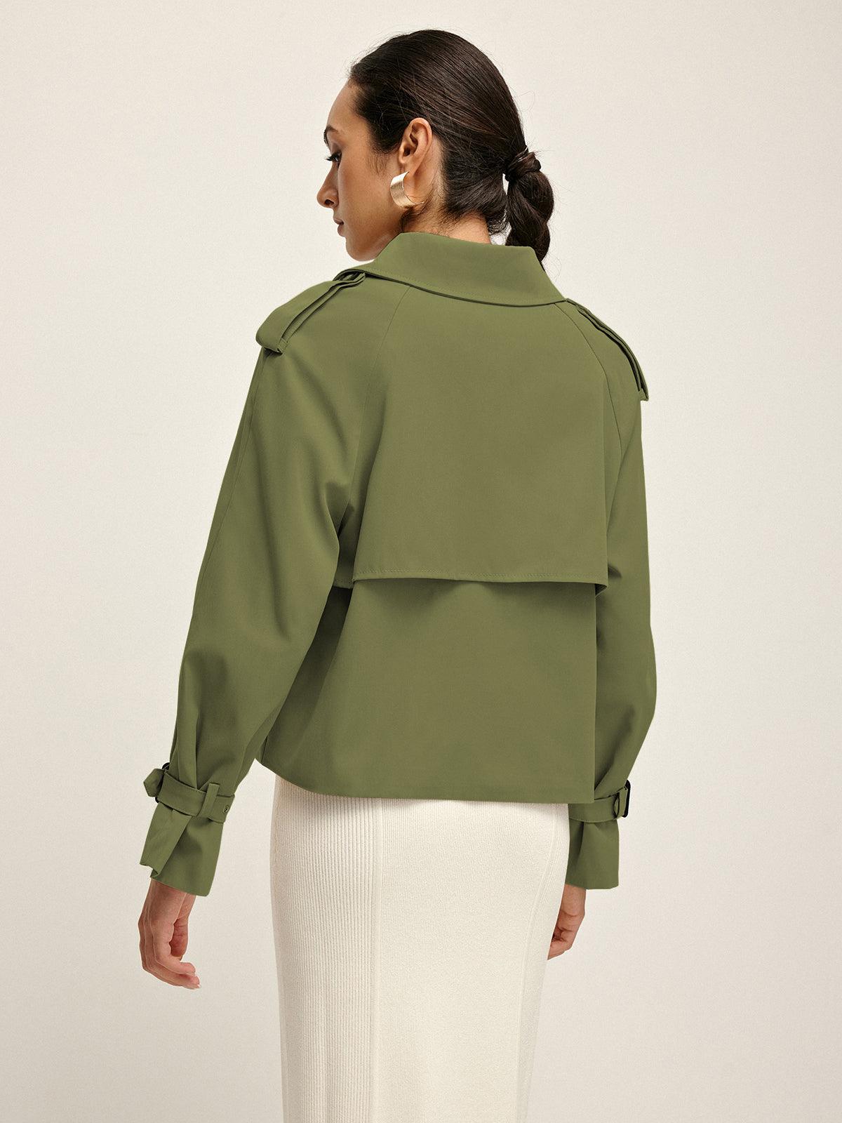 Urban Flair Short Trench Coat Cotton-Blend Lightweight Double-Breasted