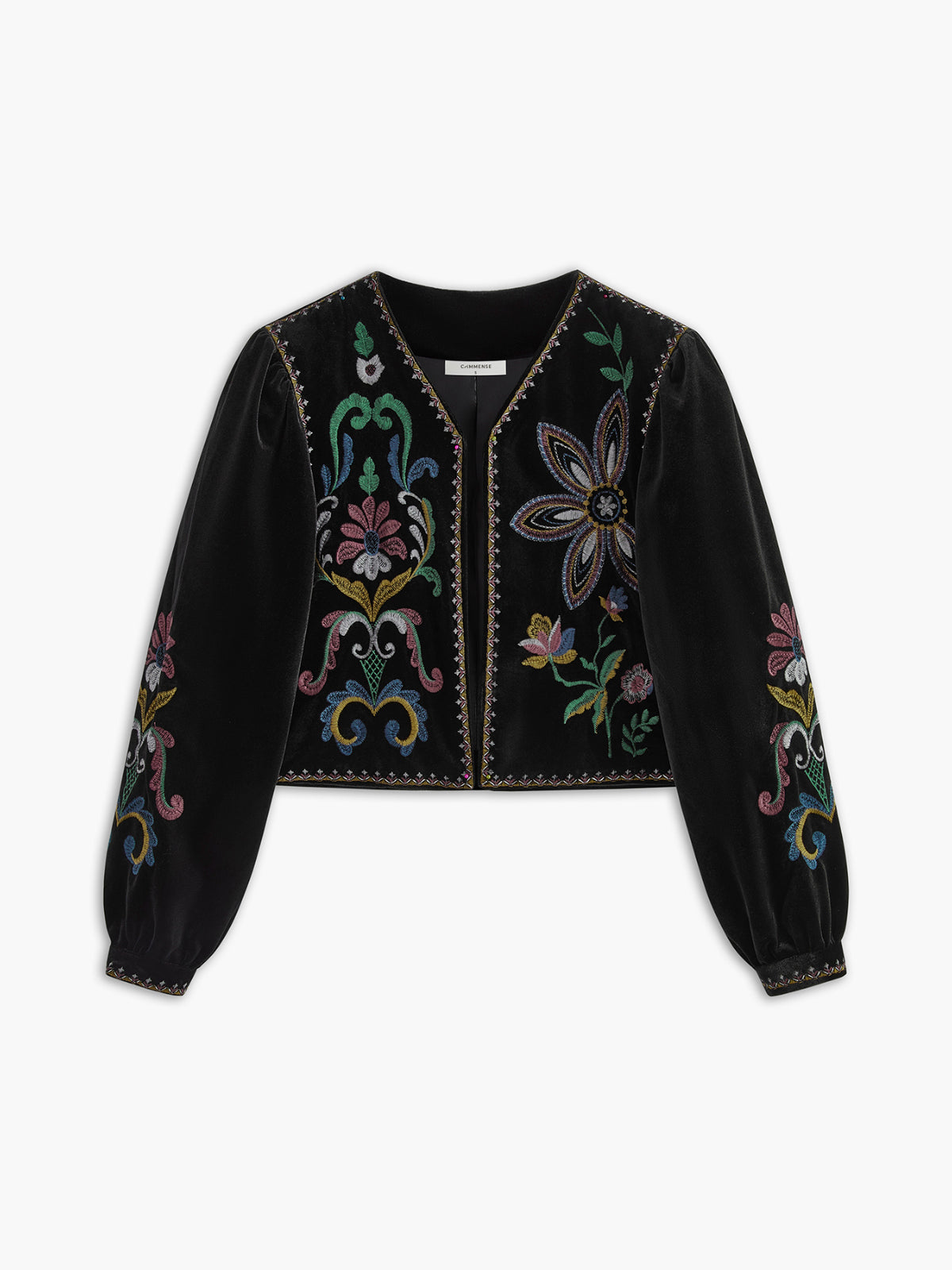 Boheme Embroidered Velvet Blazer Multicolor Long-Sleeve Short Jacket