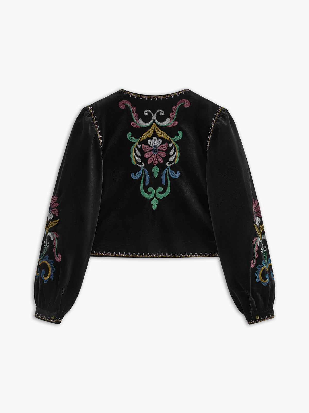 Boheme Embroidered Velvet Blazer Multicolor Long-Sleeve Short Jacket
