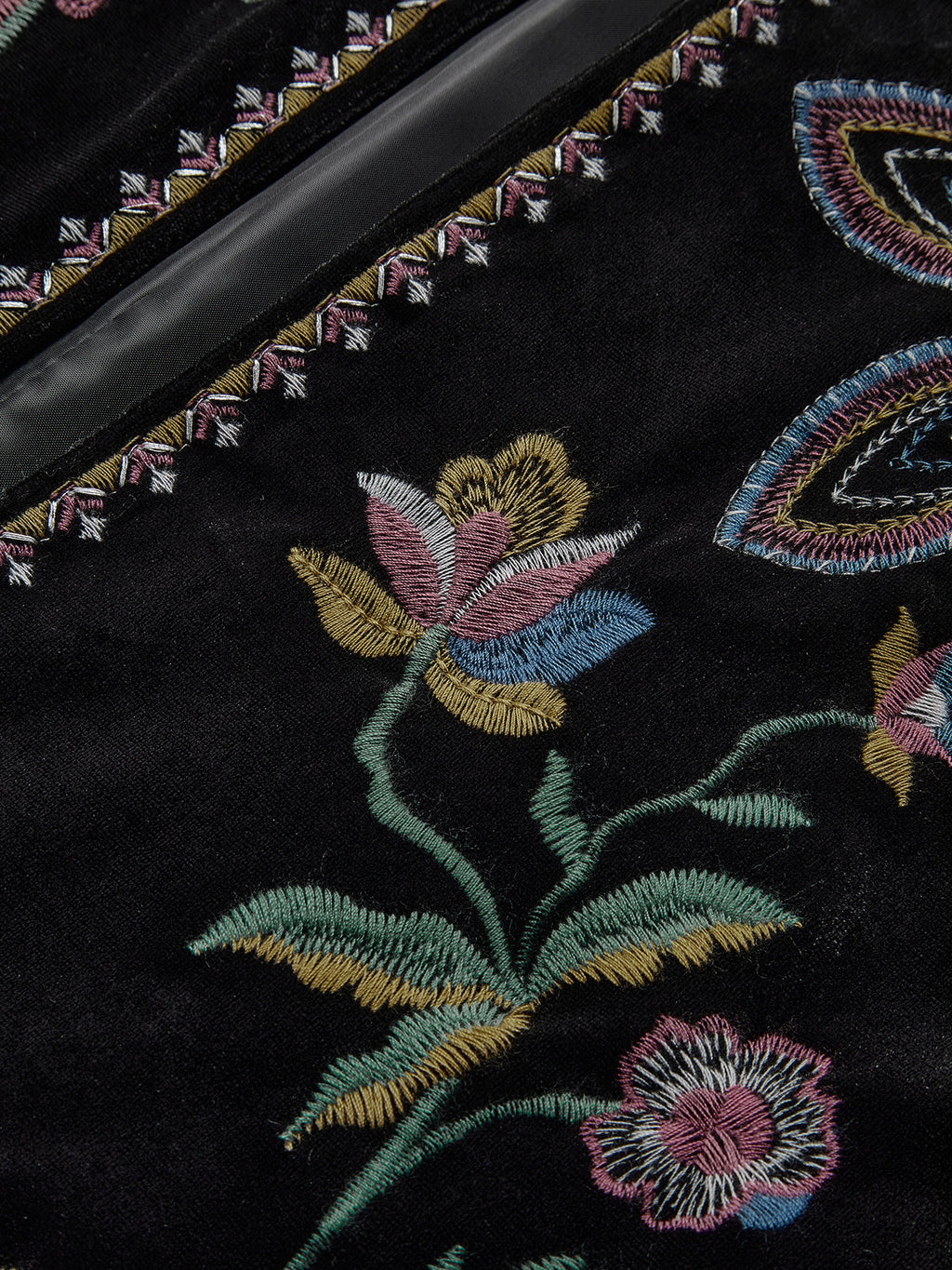 Boheme Embroidered Velvet Blazer Multicolor Long-Sleeve Short Jacket