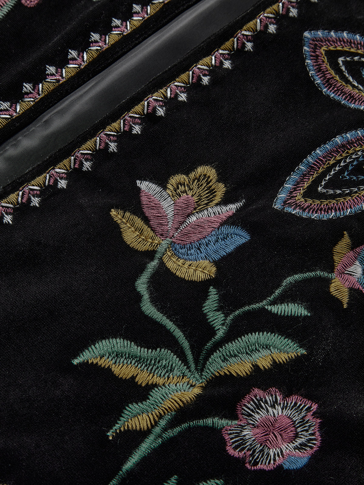 Boheme Embroidered Velvet Blazer Multicolor Long-Sleeve Short Jacket