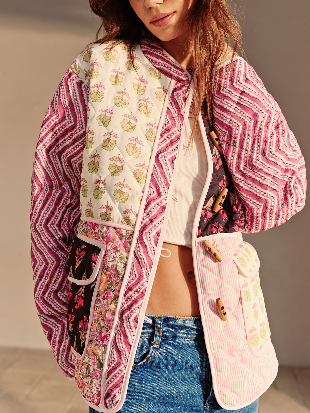 Boheme Floral Printed Women's Winter Coat Romantic Long Sleeve