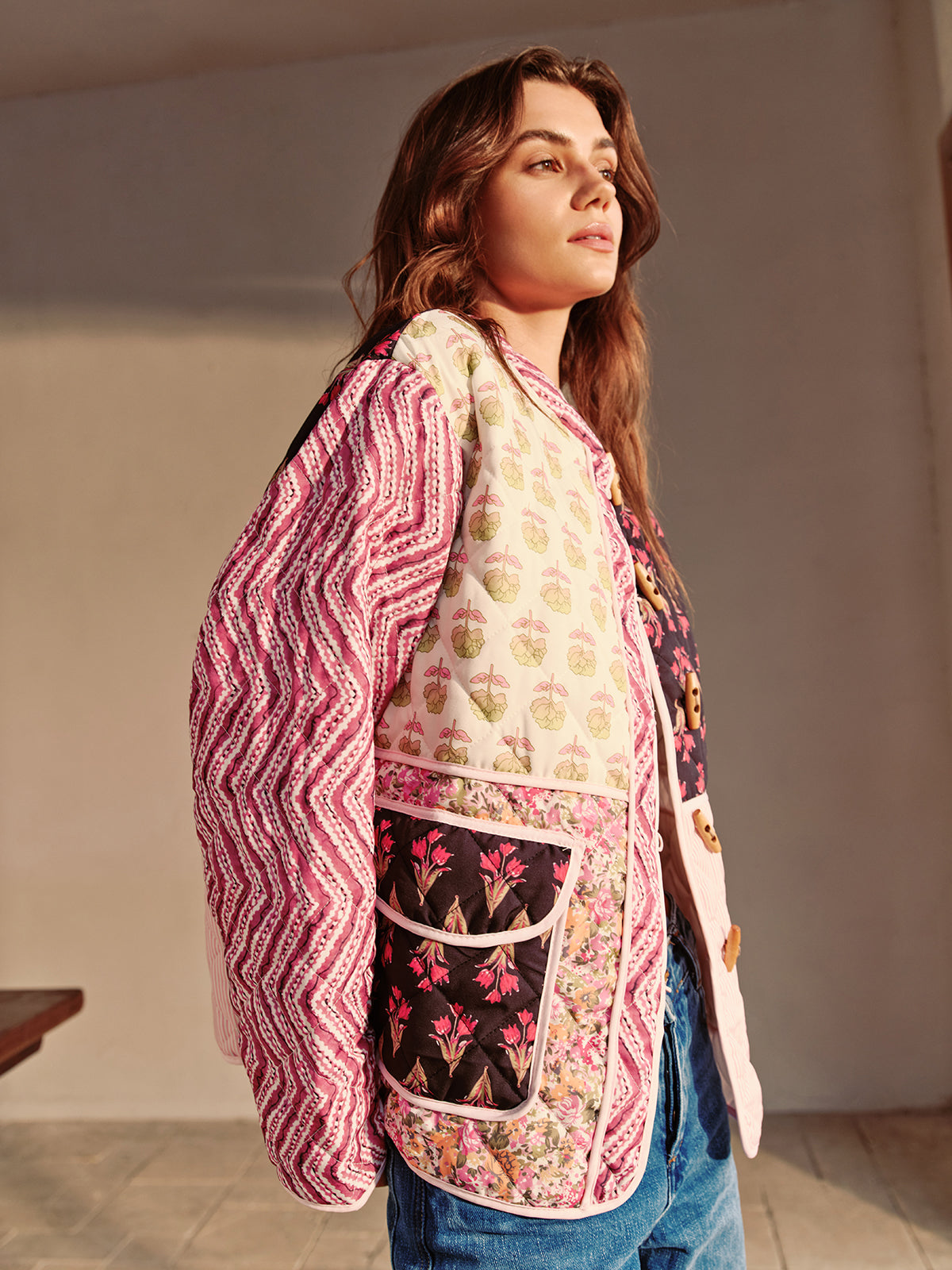 Boheme Floral Printed Women's Winter Coat Romantic Long Sleeve
