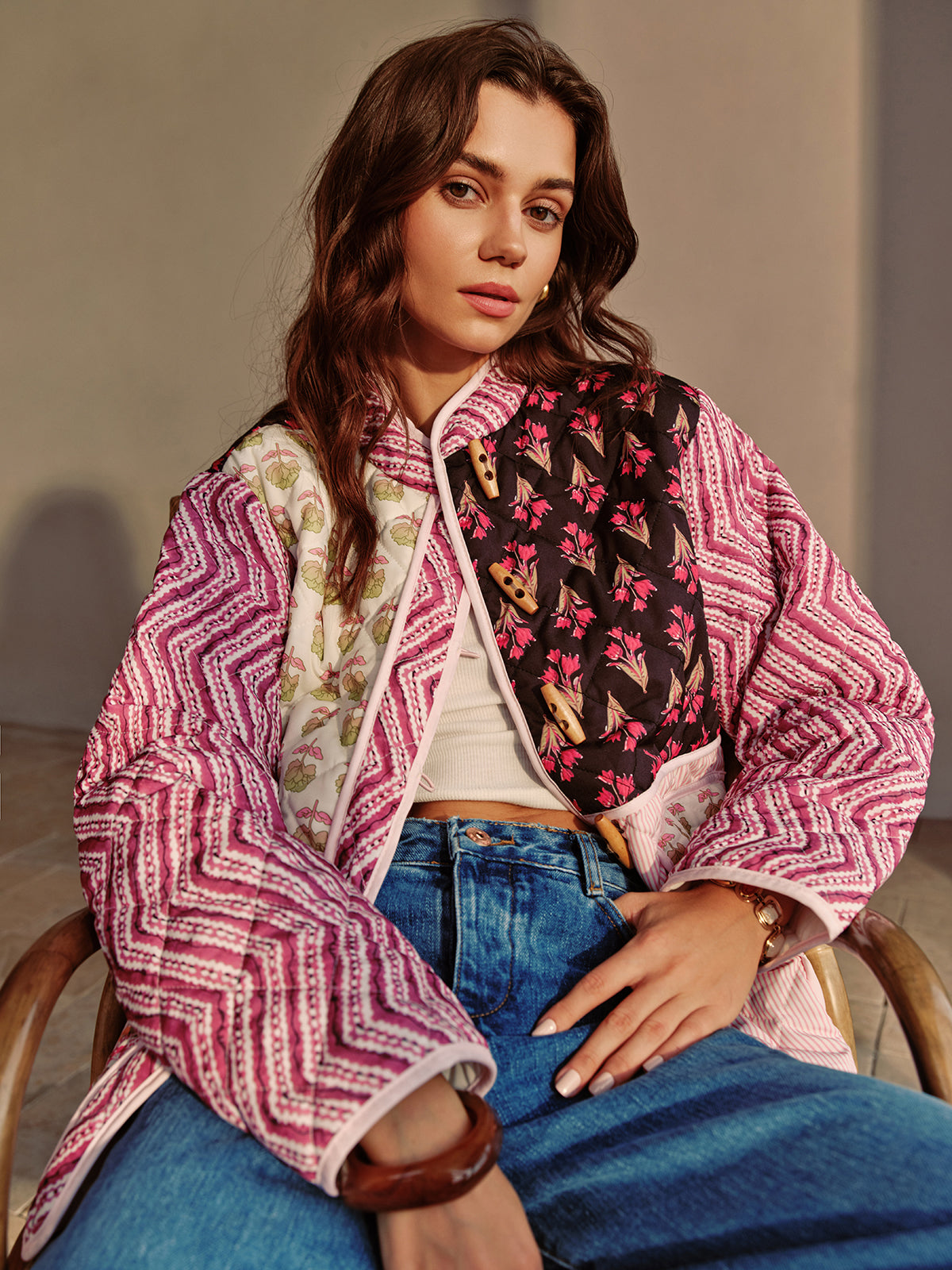 Boheme Floral Printed Women's Winter Coat Romantic Long Sleeve