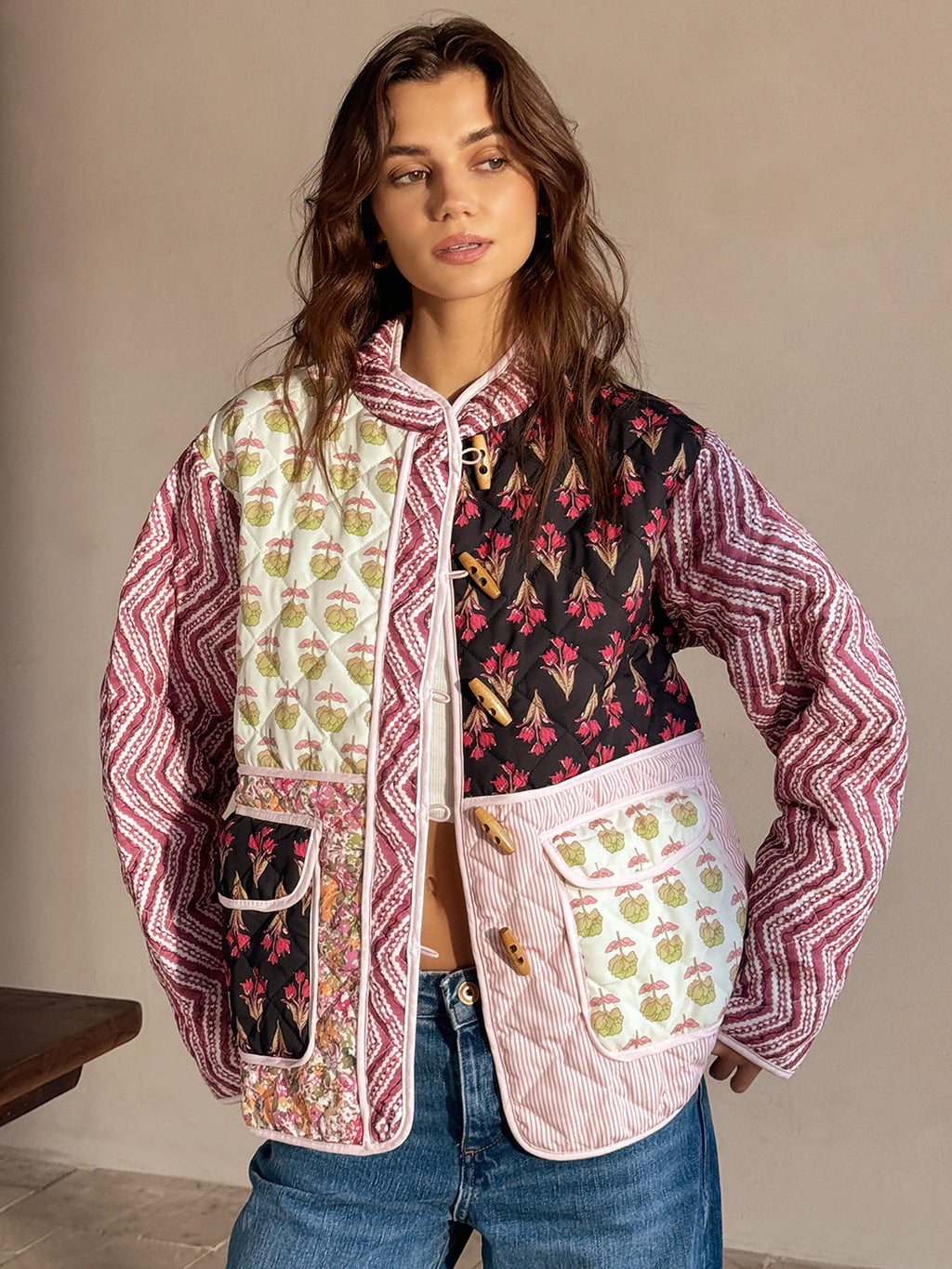 Boheme Floral Printed Women's Winter Coat Romantic Long Sleeve