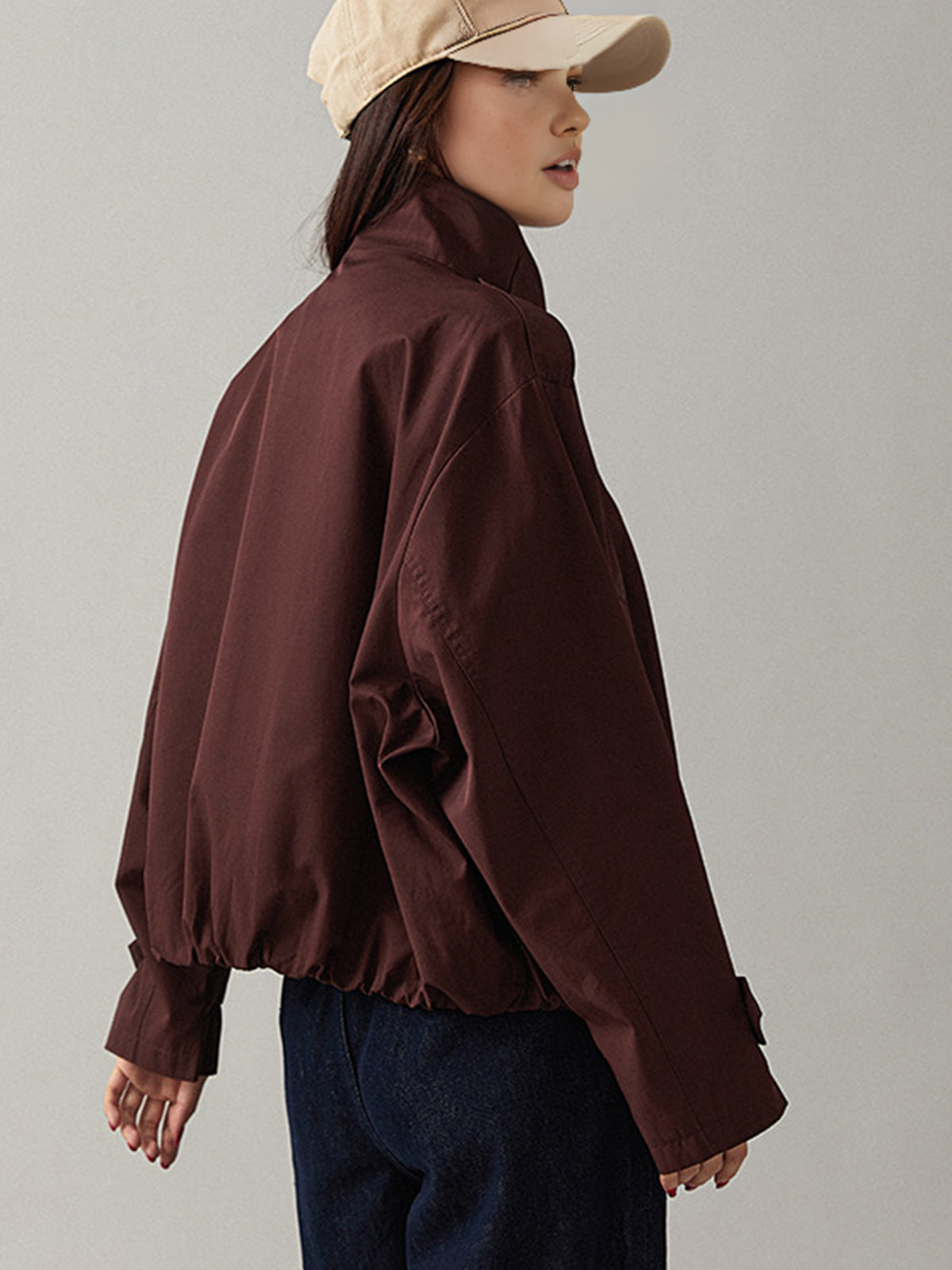 Vintage Loose Trench Coat Burgundy Long-Sleeve Shift Fit