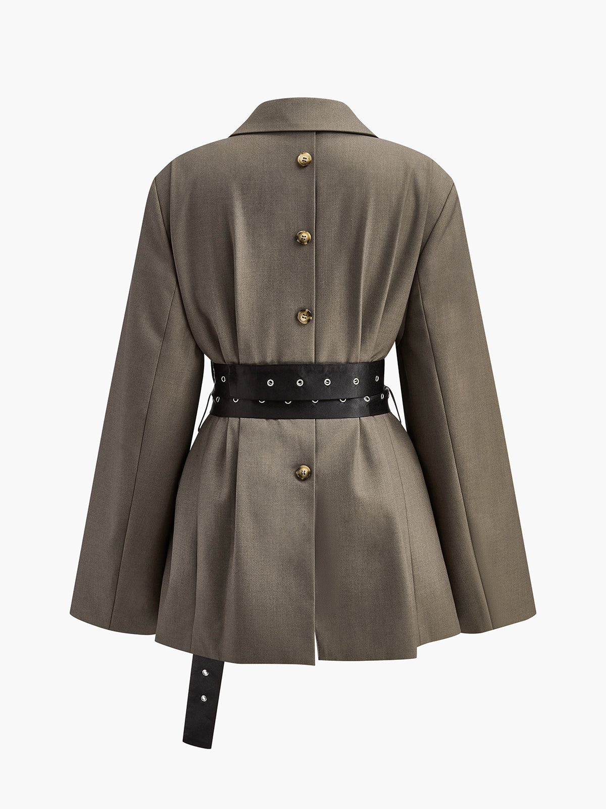 Dark Brown Retro Button Blazer with Belted Waist