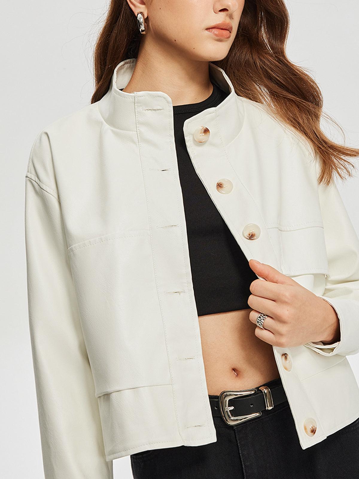 Siaora Nova Crop Jacket - Cropped Button Blazer, Cotton-Blend Comfort