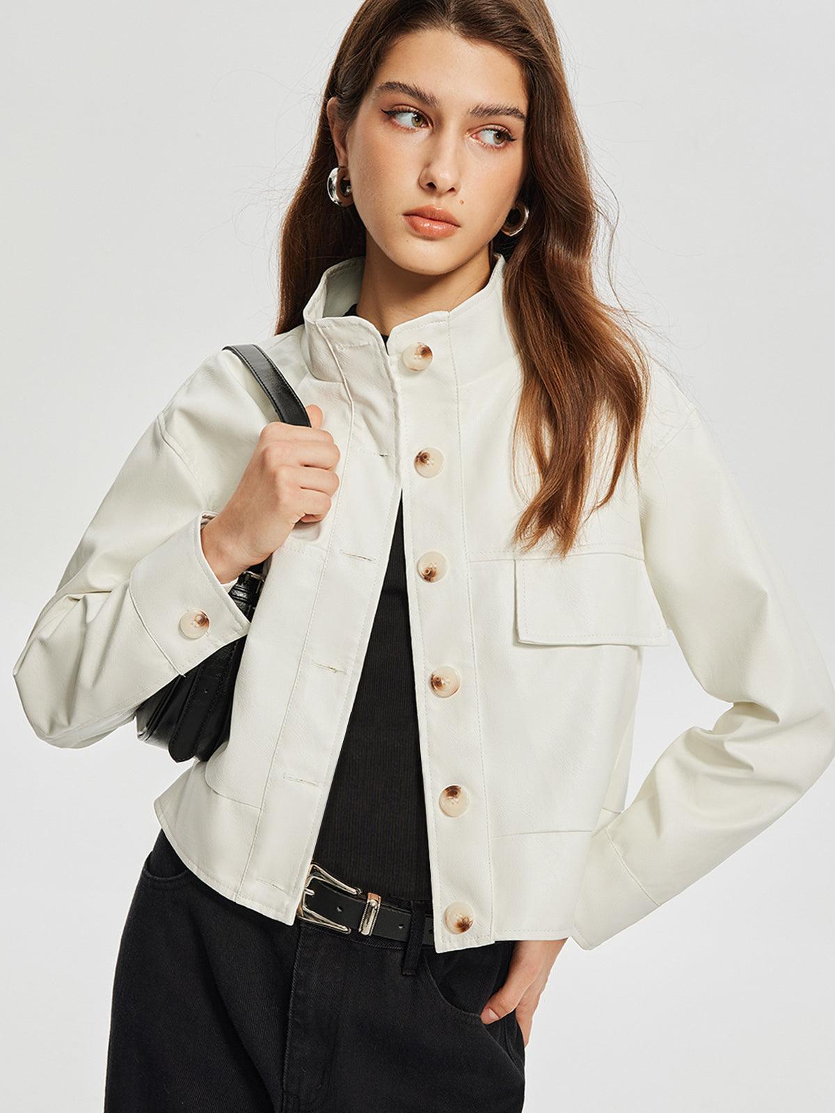Siaora Nova Crop Jacket - Cropped Button Blazer, Cotton-Blend Comfort