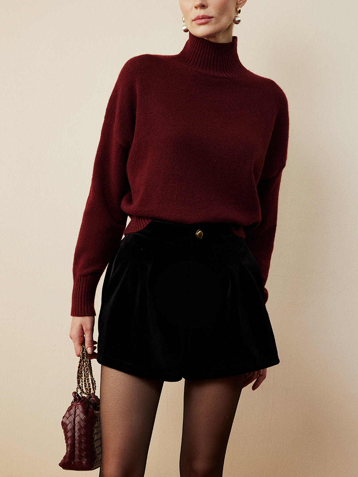 Elegant Drawstring Neck Tiered Knit Sweater Thick Stretchy Warm Top