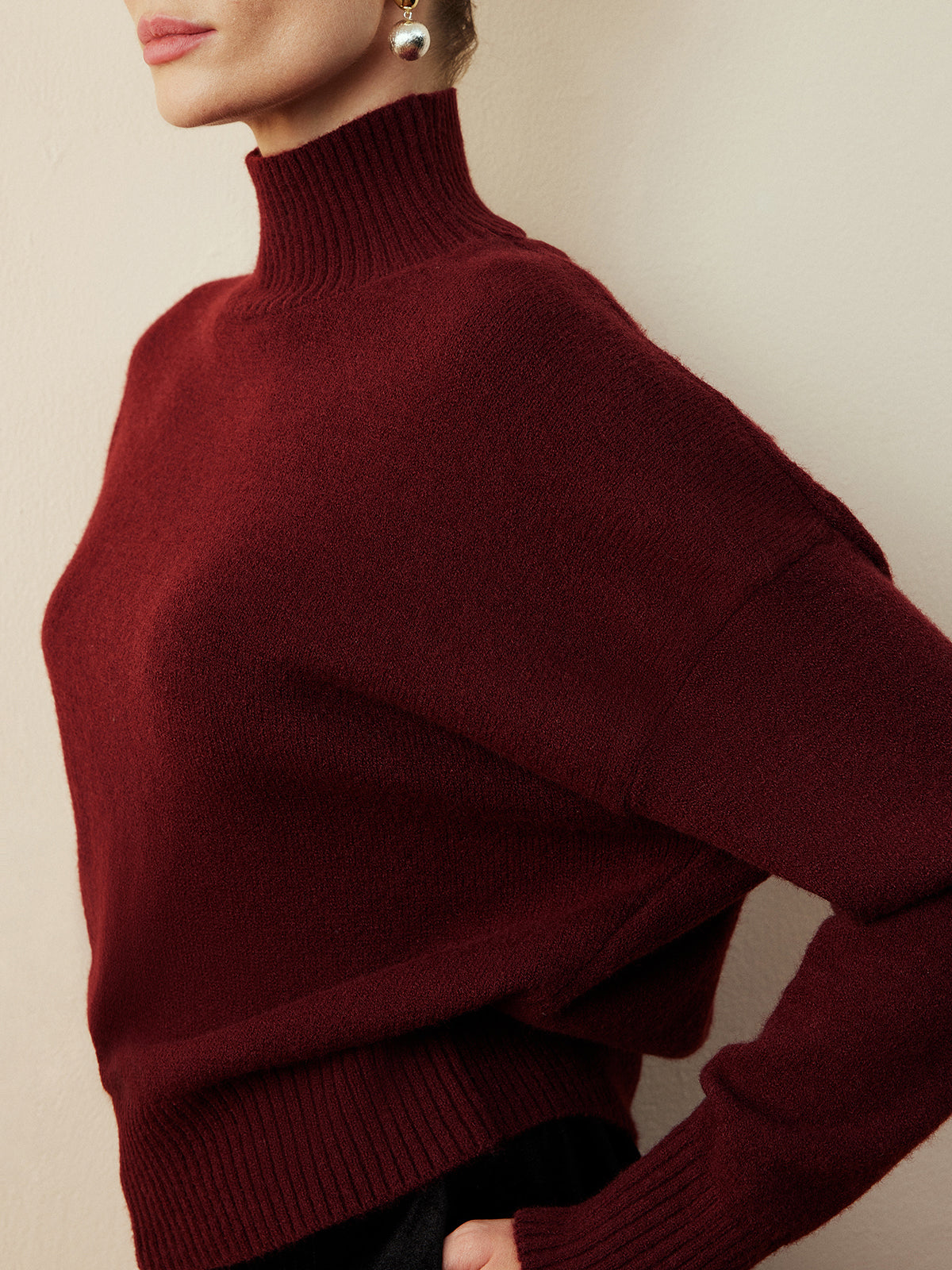 Elegant Drawstring Neck Tiered Knit Sweater Thick Stretchy Warm Top
