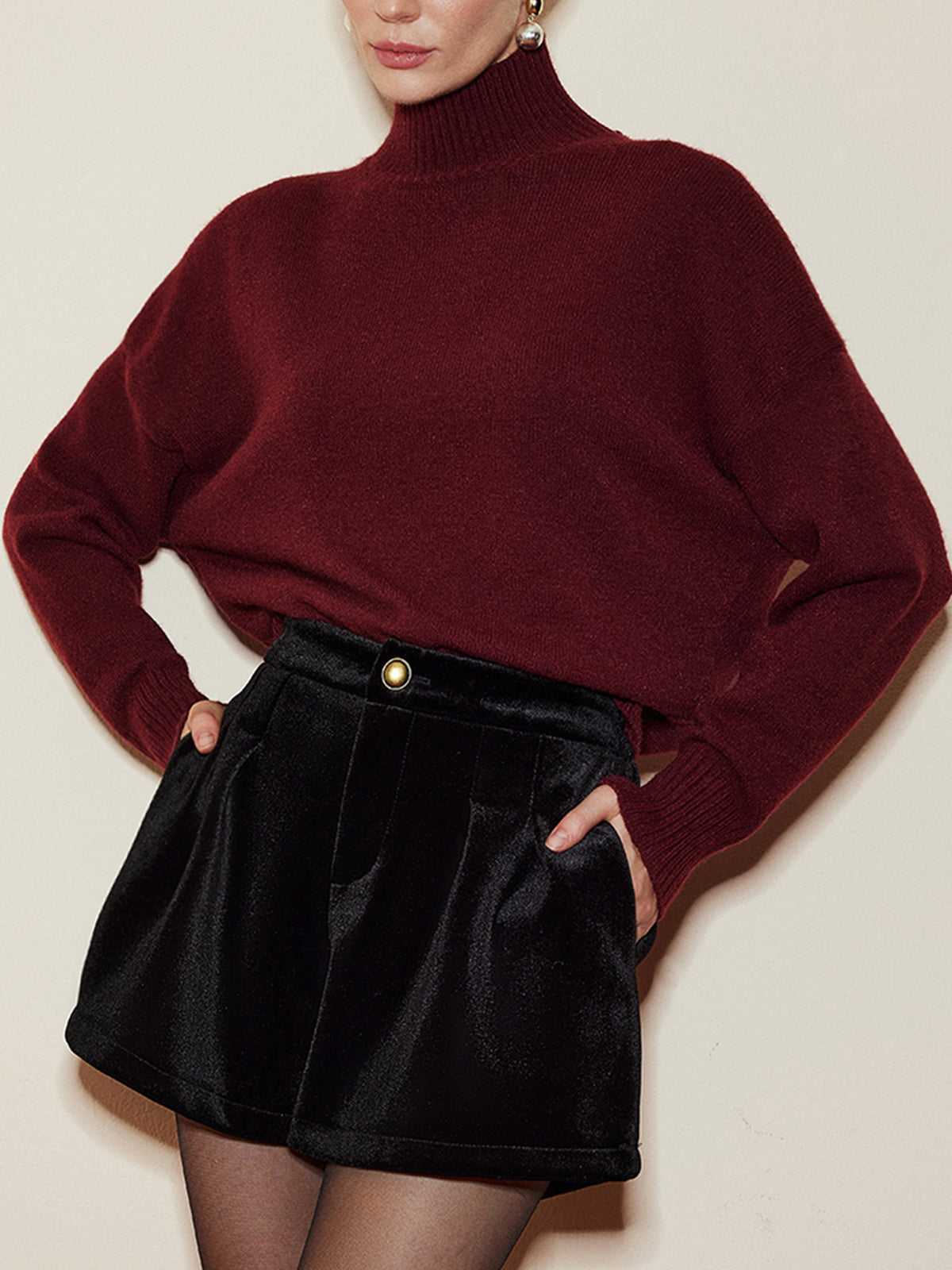 Elegant Drawstring Neck Tiered Knit Sweater Thick Stretchy Warm Top