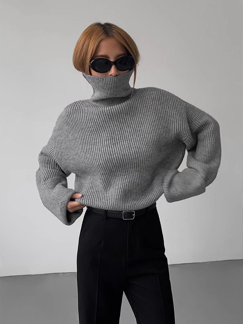 Oversized Turtleneck Sweater Soft Knit Warm Cozy Long-Sleeve