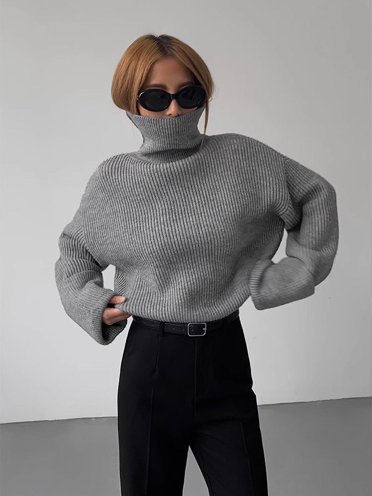 Oversized Turtleneck Sweater Soft Knit Warm Cozy Long-Sleeve