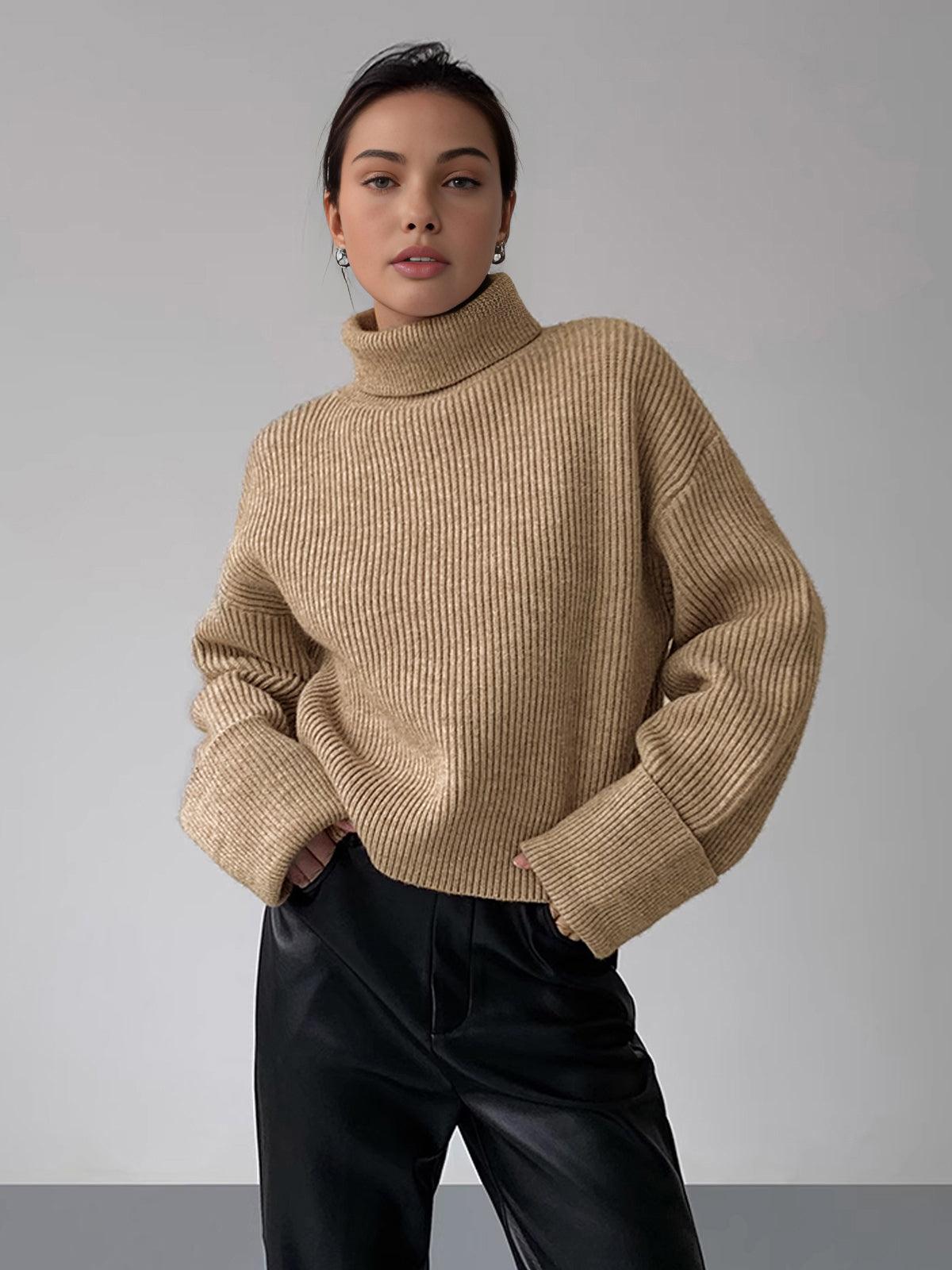 Oversized Turtleneck Sweater Soft Knit Warm Cozy Long-Sleeve