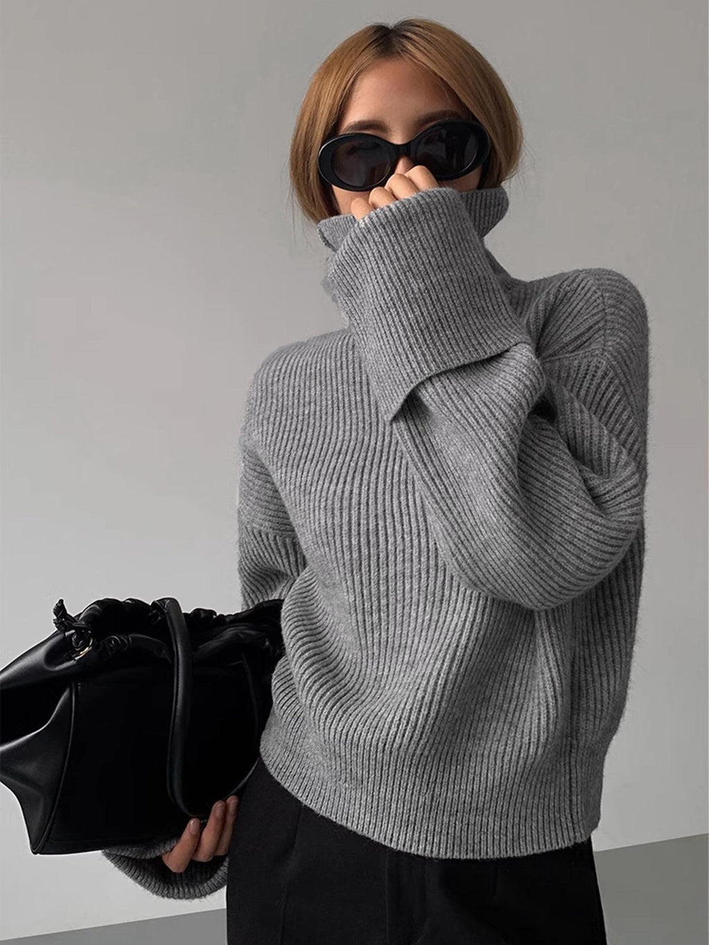Oversized Turtleneck Sweater Soft Knit Warm Cozy Long-Sleeve
