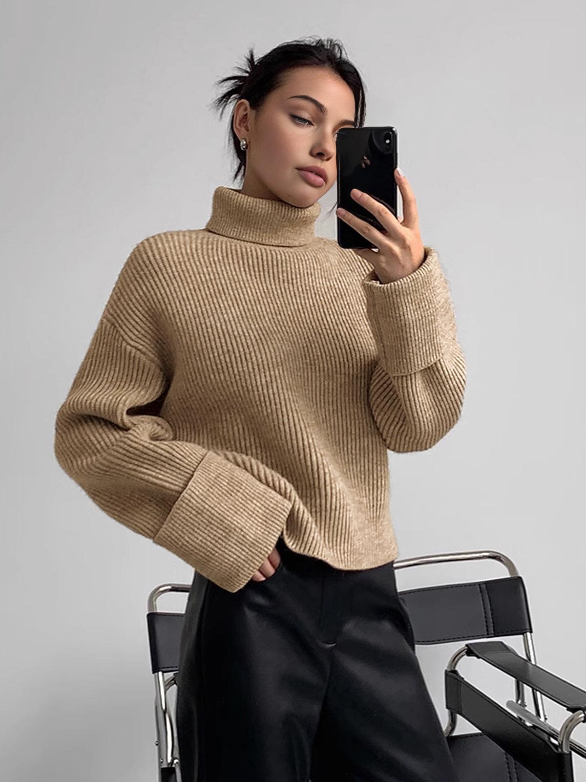 Oversized Turtleneck Sweater Soft Knit Warm Cozy Long-Sleeve