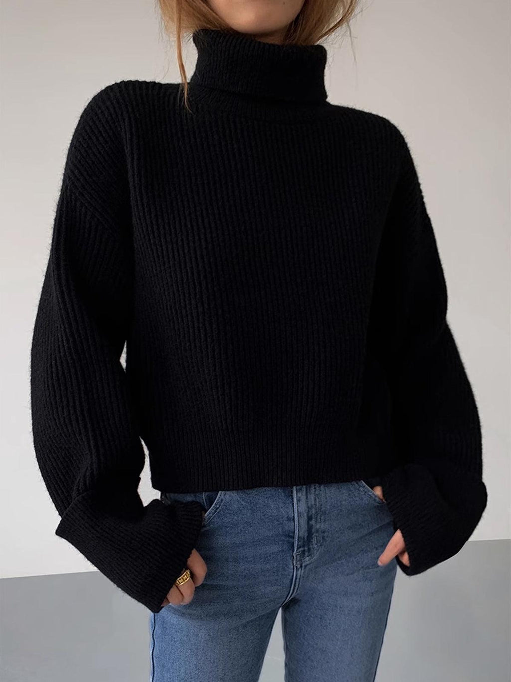 Oversized Turtleneck Sweater Soft Knit Warm Cozy Long-Sleeve