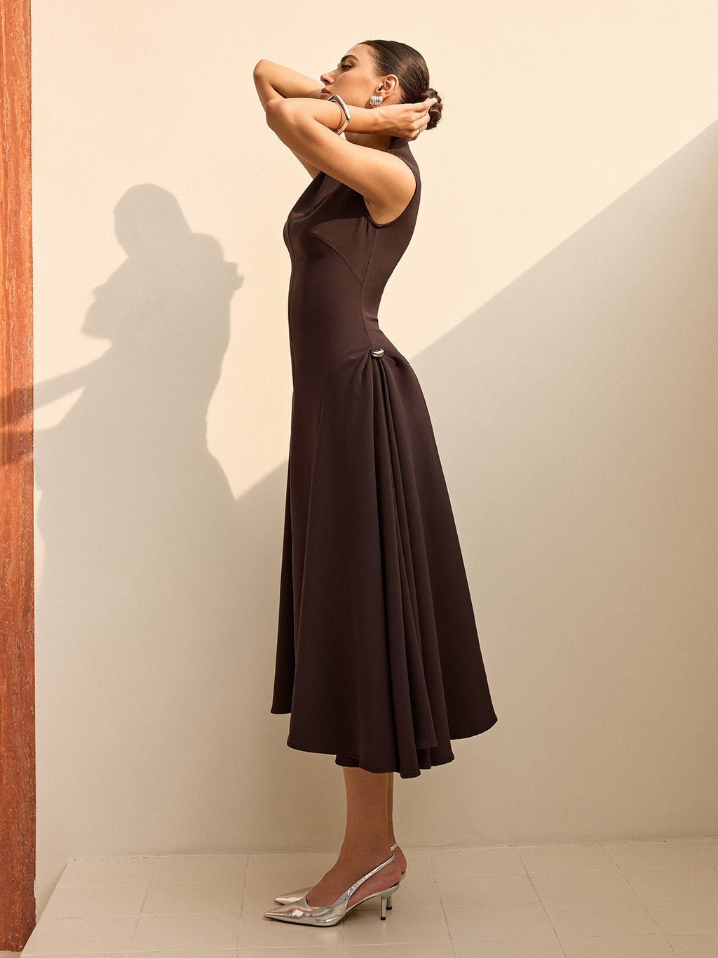 Asymmetrical Neck Sleeveless Maxi Dress with Invisible Zipper Detail