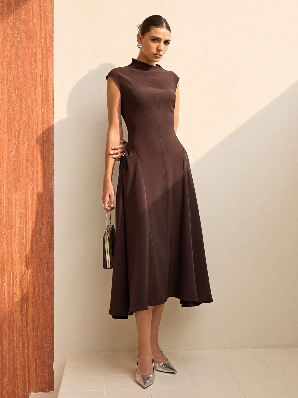 Asymmetrical Neck Sleeveless Maxi Dress with Invisible Zipper Detail